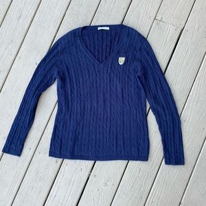 Fairway & Greene - Mens navy cable knit v-neck sweater, Size: L